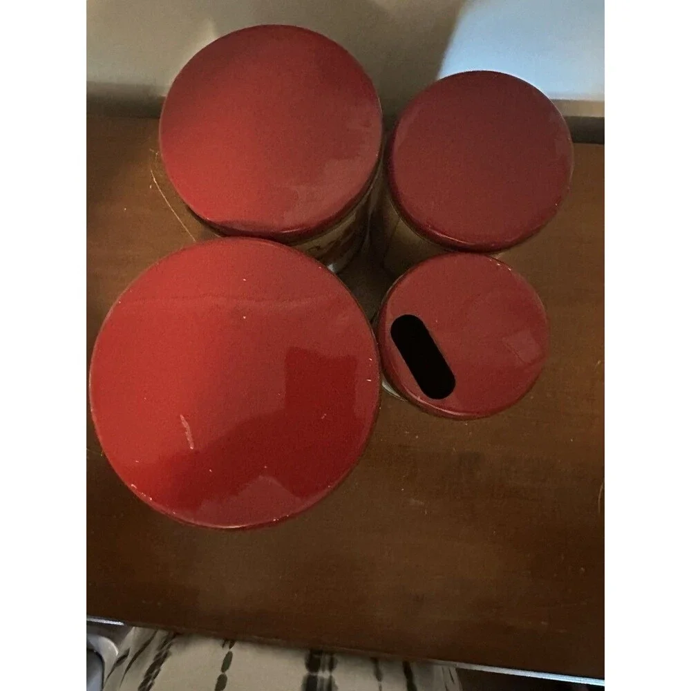 Vtg  4 Piece Tin Canister Set Fruit Design Kitchen Farmhouse Décor
